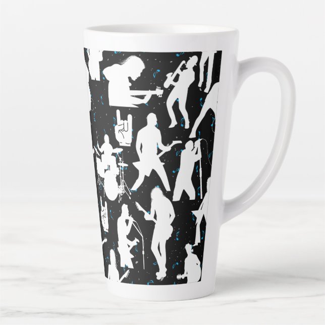 Rock Band Silhouette Pattern.w Black BG Latte Mug (Right)