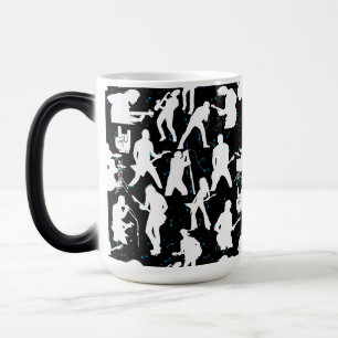 Rock Band Silhouette Pattern.w Black BG Magic Mug