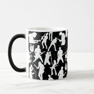 Rock Band Silhouette Pattern.w Black BG Magic Mug