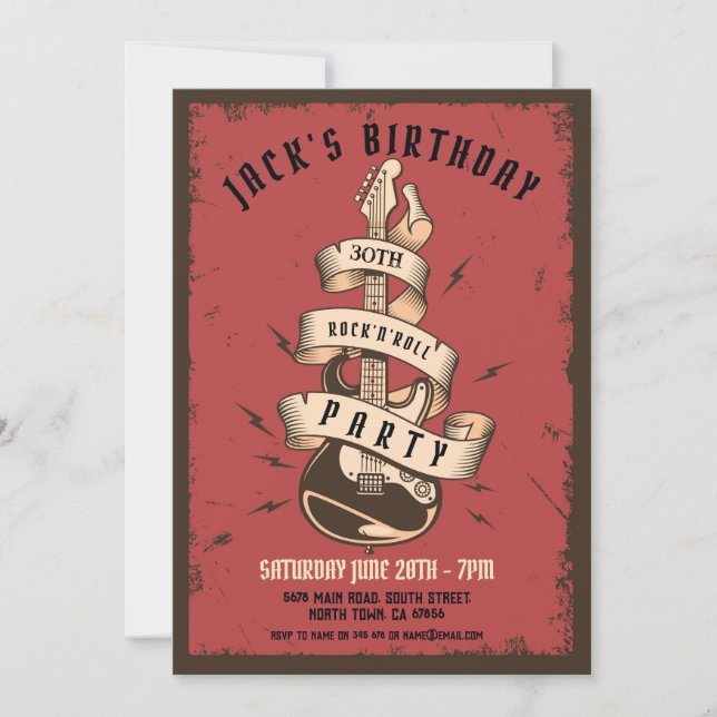 Rock Birthday Party Festival Guitar Music Invite (Front)