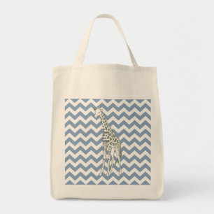 Rock Blue Chevron with Pop Art Giraffe Tote Bag