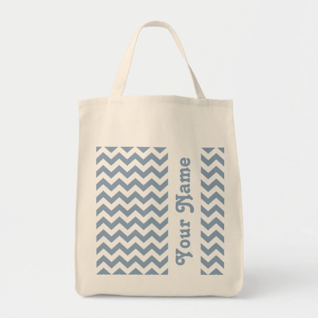 Rock Blue Safari Chevron with customizable name Tote Bag (Front)