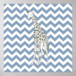 Rock Blue Safari Chevron with Pop Art Giraffe Poster<br><div class="desc">Mod Chevron pattern in Emporio Moffa's Safari Moods color palette,  with pop art giraffe on one side.</div>