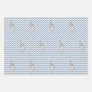 Rock Blue Safari Chevron with Pop Art Giraffe Wrapping Paper Sheet