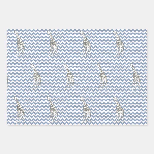 Rock Blue Safari Chevron with Pop Art Giraffe Wrapping Paper Sheet (Front)