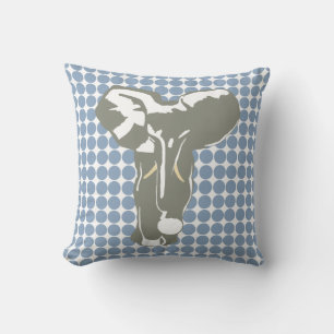 Rock Blue Safari Dot with Pop Art Elephant Throw Pillow