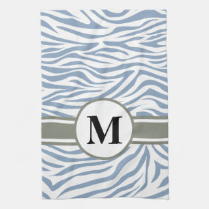 Rock Blue Safari Zebra with monogram Kitchen Towel