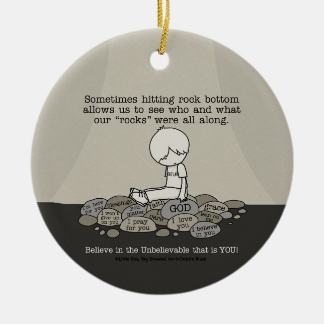 Rock Bottom Ceramic Ornament (Front)