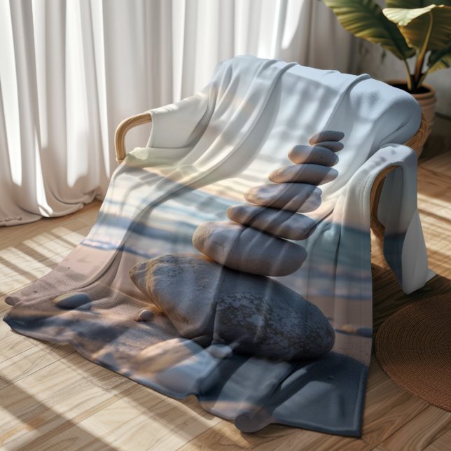 Rock Cairn Ocean Sherpa Blanket (Rock Cairn on the Ocean Beach Sherpa Blanket)