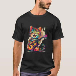 Rock Cat Musician, Cat Guitar Design, Cat Playing T-Shirt