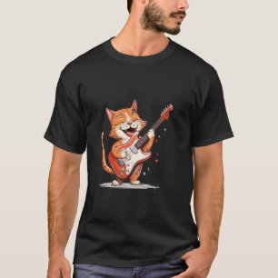 Rock Cat Musician, Cat Guitar Design, Cat Playing T-Shirt