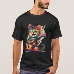 Rock Cat Musician, Cat Guitar Design, Cat Playing T-Shirt