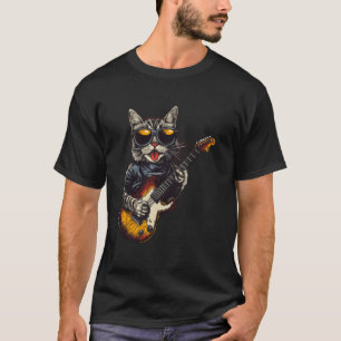 Rock Cat Playing Guitar Funny Cat Lover T-Shirt