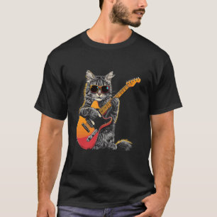 Rock Cat Playing Guitar - Funny cool Guitar Cat T-Shirt