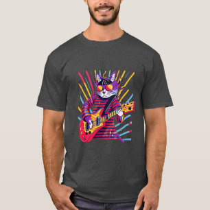 Rock Cat Playing Guitar Funny Guitar Cat (10) T-Shirt