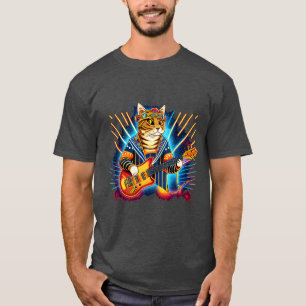 Rock Cat Playing Guitar Funny Guitar Cat (11) T-Shirt
