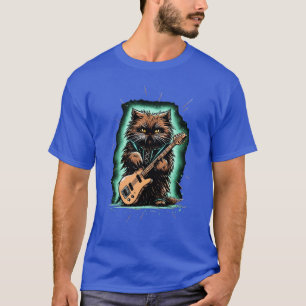 Rock Cat Playing Guitar Funny Guitar Cat (15) T-Shirt
