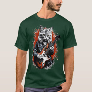 Rock Cat Playing Guitar Funny Guitar Cat (18) T-Shirt