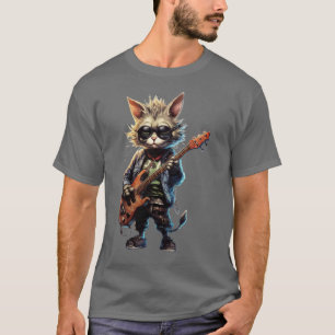 Rock Cat Playing Guitar Funny Guitar Cat (1) T-Shirt