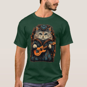 Rock Cat Playing Guitar Funny Guitar Cat (27) T-Shirt