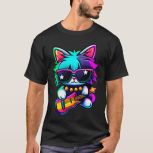 Rock Cat Playing Guitar Funny Guitar Cat (29) T-Shirt