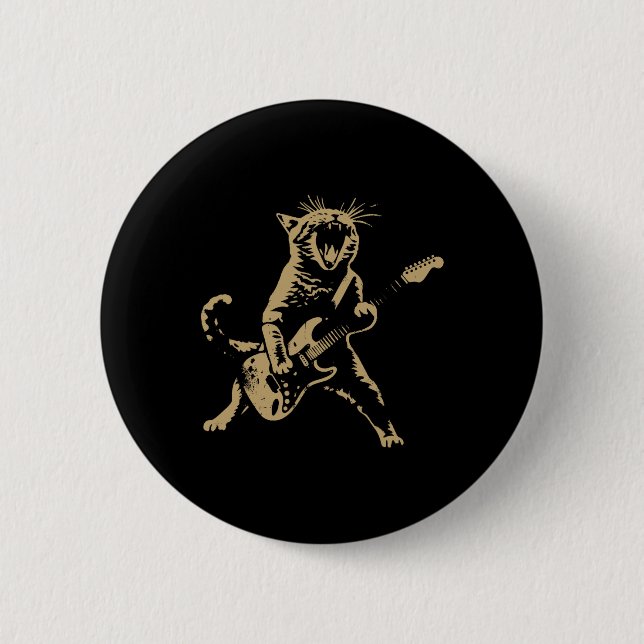 Rock Cat Playing Guitar - Funny Guitar Cat  2 Inch Round Button (Front)