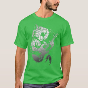 Rock Cat Playing Guitar Funny Guitar Cat (2) T-Shirt