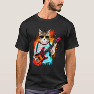 Rock Cat Playing Guitar Funny Guitar Cat (7) T-Shirt