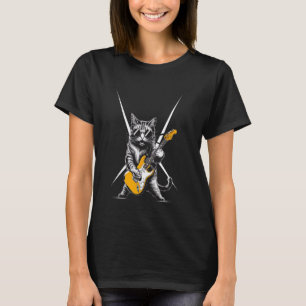 Rock Cat Playing Guitar Funny Guitar Cat Lover T-Shirt