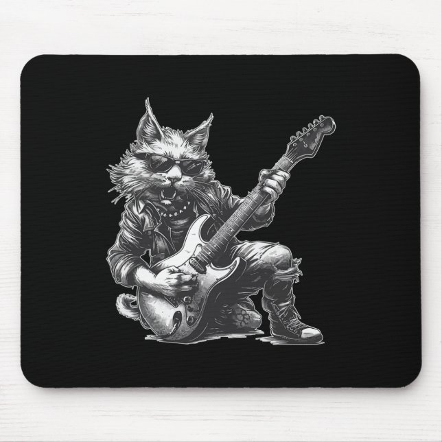 Rock Cat Playing Guitar Funny Guitar Cat  Mouse Pad (Front)