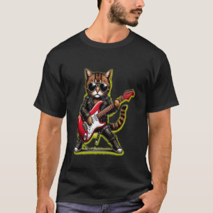 Rock Cat Playing Guitar Funny Guitar Cat T-Shirt
