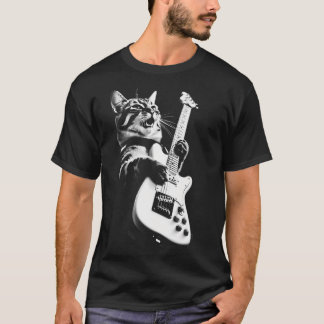 Rock Cat Playing Guitar - Funny Guitar Cat T-Shirt