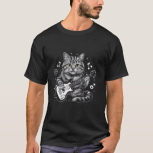 Rock Cat Playing Guitar Funny Guitar Cat T-Shirt