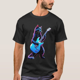 Rock Cat Playing Guitar Funny Guitar Cat T-Shirt