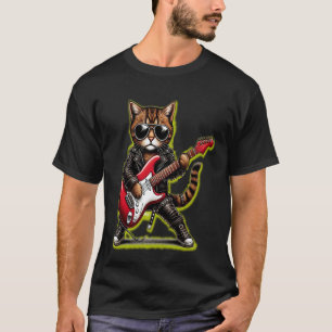 Rock Cat Playing Guitar Funny Guitar Cat T-Shirt