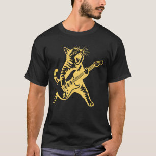 Rock Cat Playing Guitar - Funny Rock and Roll Cat T-Shirt