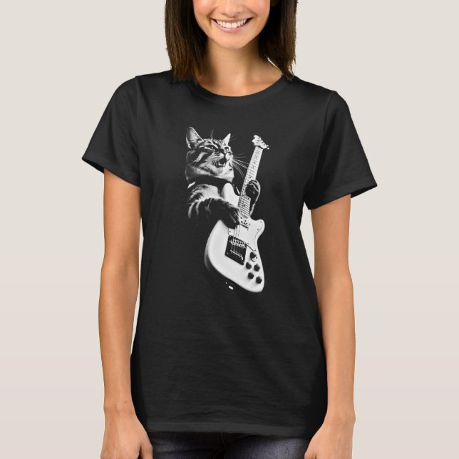 Rock Cat Playing Guitar   Guitar Cat T-Shirt (Front)