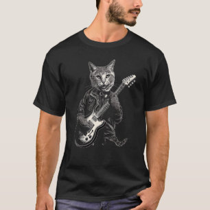 Rock Cat Playing Guitar I Funny Guitar Cat T-Shirt