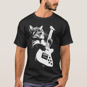 Rock Cat Playing Guitar, Kitten Plays Guitarist Ro T-Shirt