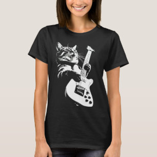 Rock Cat Playing Guitar, Kitten Plays Guitarist Ro T-Shirt