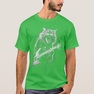Rock Cat Playing Guitar Mens Woman Funny Guitar Ca T-Shirt