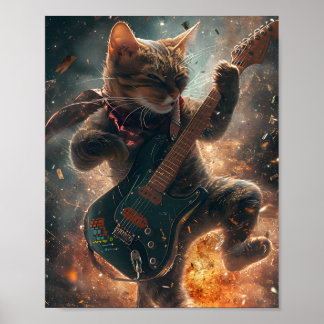 Rock Cat Playing Guitar Poster