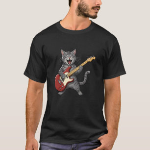 Rock Cat Tabby with Guitar Funny Music Lover Long  T-Shirt