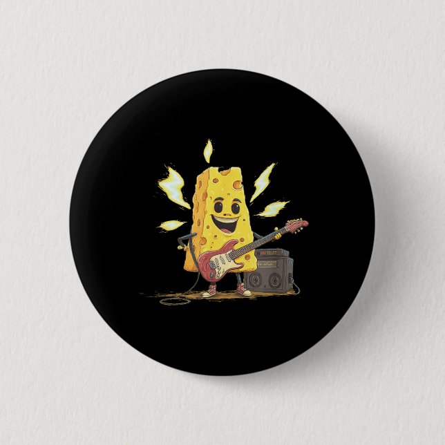 Rock Cheese with Amplifier and E-Guitar Graphic 2 Inch Round Button (Front)