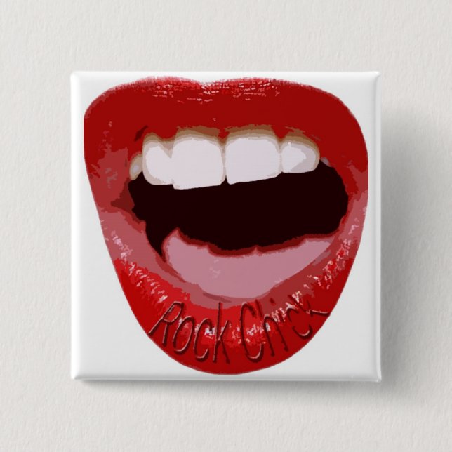 Rock Chick Lips 2 Inch Square Button (Front)