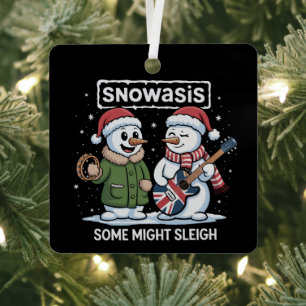 Rock Christmas SNOWASIS Some Might Sleigh Snowman Metal Ornament