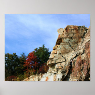 Rock Cliff Autumn Foliage Nature Poster