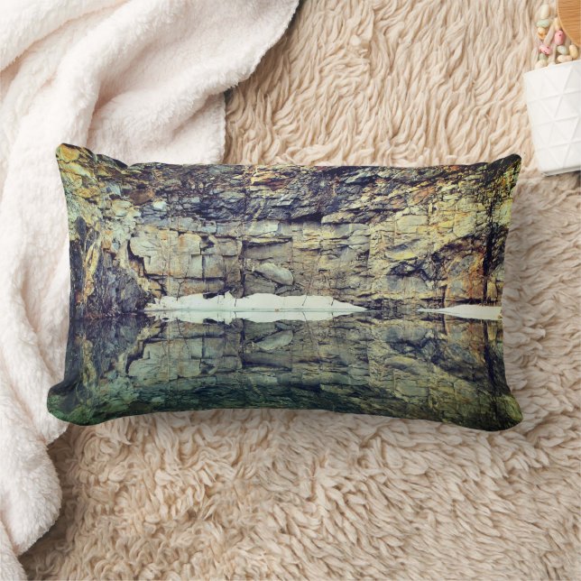 Rock Cliff Reflections In Pond 3  Lumbar Pillow (Blanket)