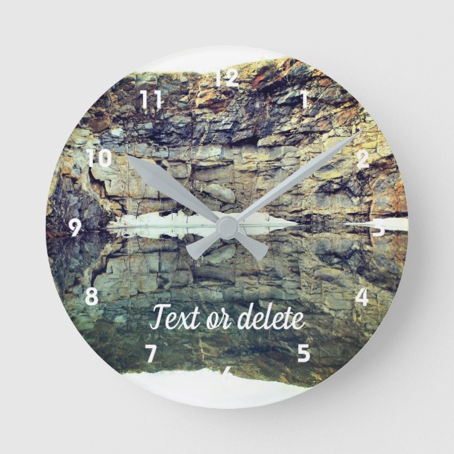 Rock Cliff Reflections In Pond 3 Personalized Round Clock (Front)