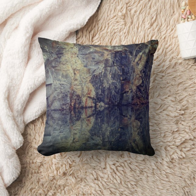 Rock Cliff Wall Reflections In Pond 2   Throw Pillow (Blanket)